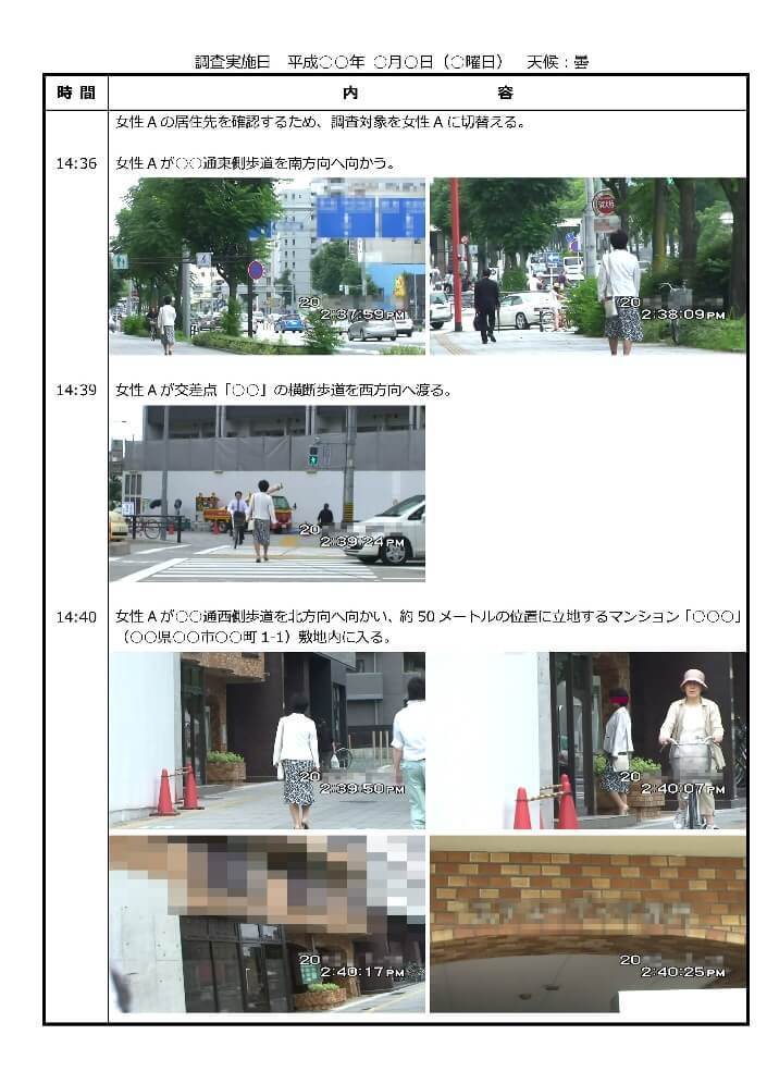 徒歩尾行浮気調査報告書サンプル14