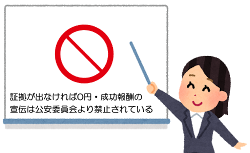 証拠が出なければ0円・成功報酬の宣伝は公安委員会より禁止されている