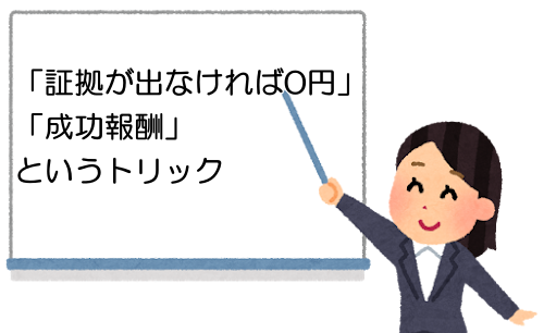 「証拠が出なければ0円」「成功報酬」というトリック