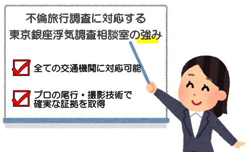 不倫旅行調査に対応する東京銀座浮気調査相談室の強み