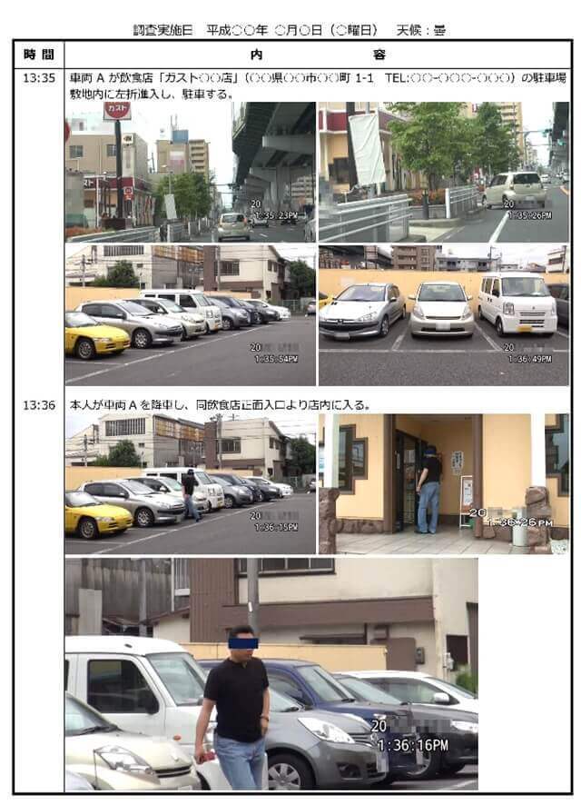 車両尾行浮気調査報告書サンプル3