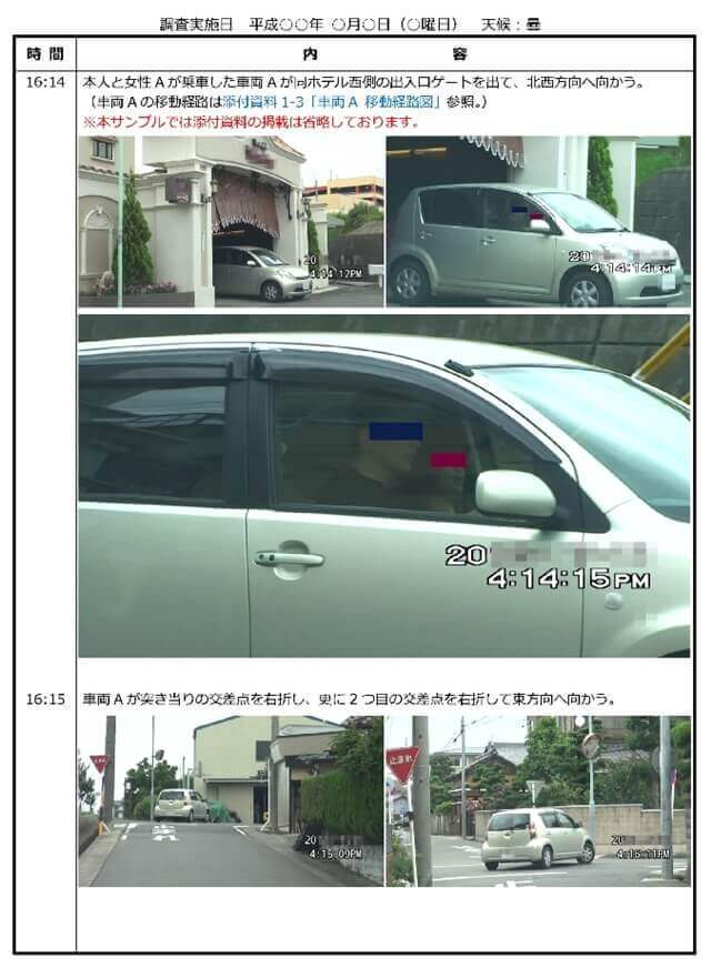 車両尾行浮気調査報告書サンプル10