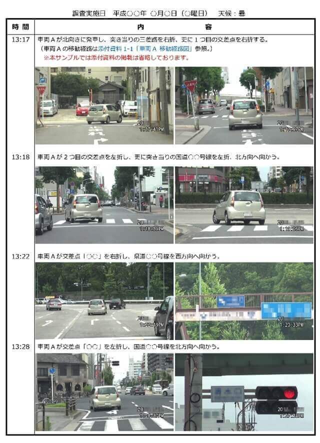 車両尾行浮気調査報告書サンプル2